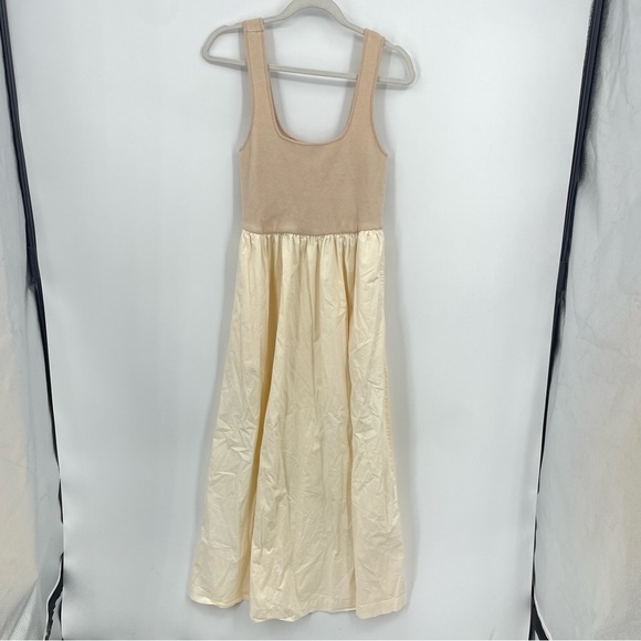 MONROW Poplin Mix Tank maxi Dress cream beige Sz M - Picture 2 of 10